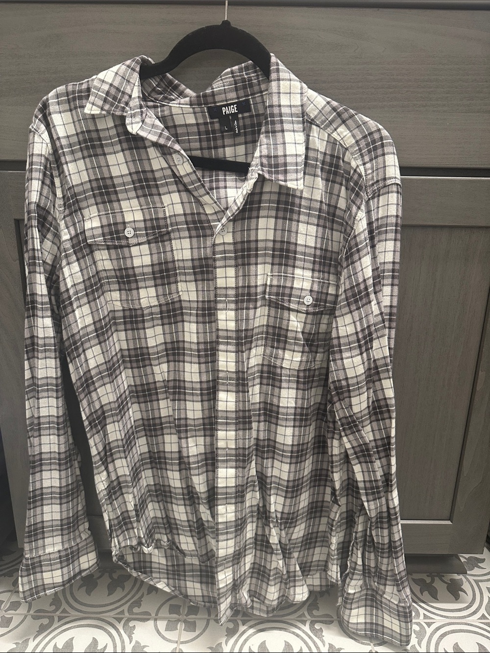 PAIGE Men's Plaid Button-Down Shirt in Gray and White